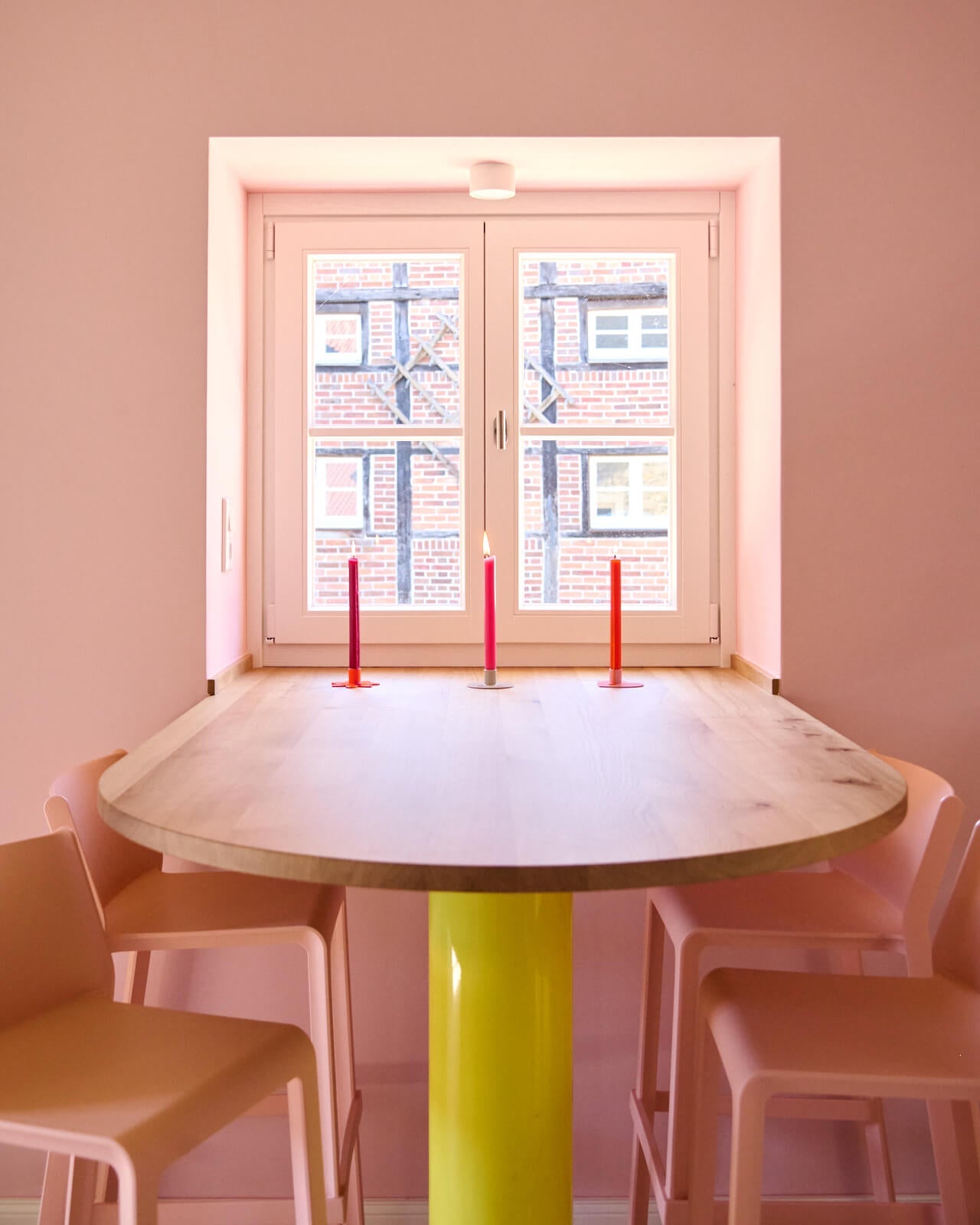 Kerzenständer | Kerzenhalter für Stabkerzen HERZ Rosa + Kerze