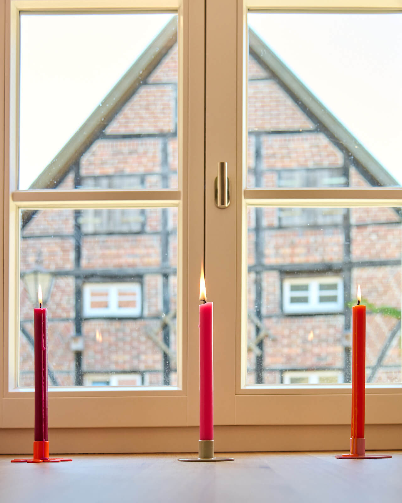 Kerzenständer | Kerzenhalter für Stabkerzen HERZ Rosa + Kerze