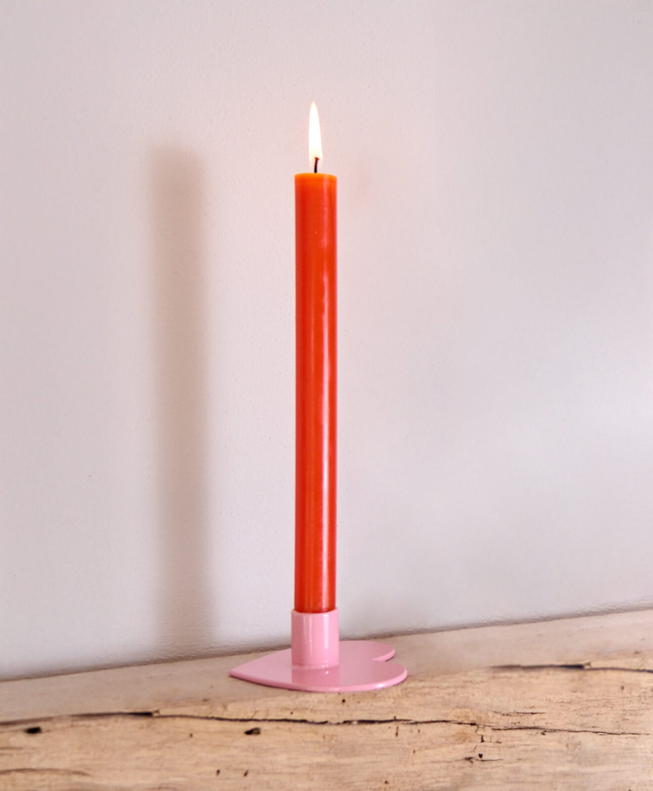 Kerzenständer | Kerzenhalter für Stabkerzen HERZ Rosa + Kerze